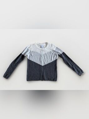 Design History Women’s Small Colorblock Ribbed Sweater Back Zip Ivory Gray Knit